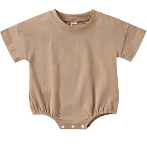 Set of 2 Solid Shirt Romper Crewneck Bubble Rompers Short Sleeve  Bodysuit